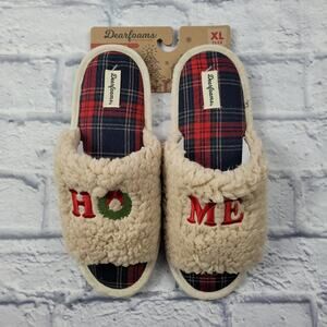 NWT "HO"ME Lane Holiday Faux Fur Dearfoams Cream Slide Slippers size XL (11-12)